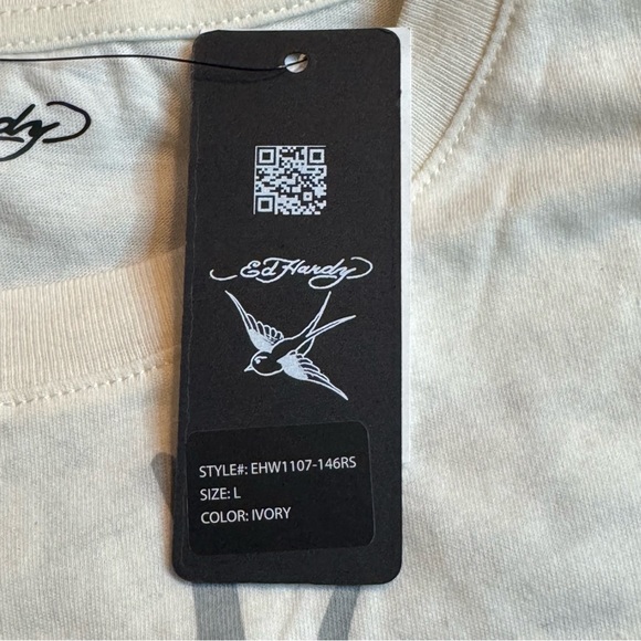 ED HARDY Love Kills Slowly Skull Womens Cap Sleeve Tee Large Ivory NWT - Picture 8 of 10